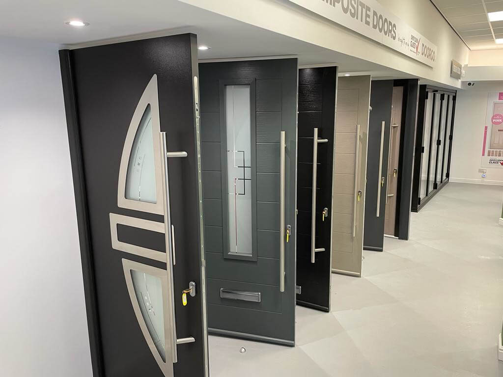 Composite doors in Droylsden Glass showroom