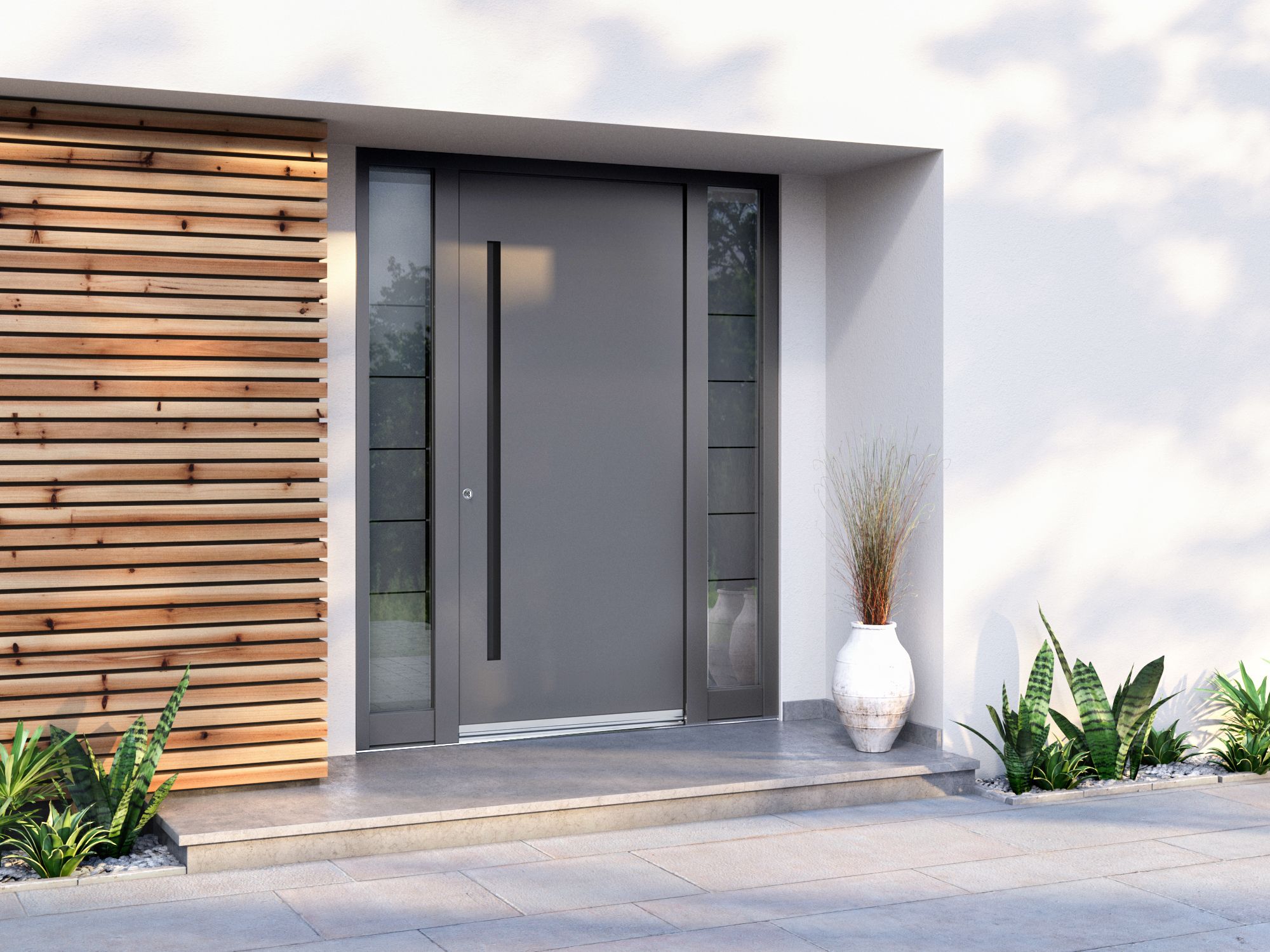 light grey front door